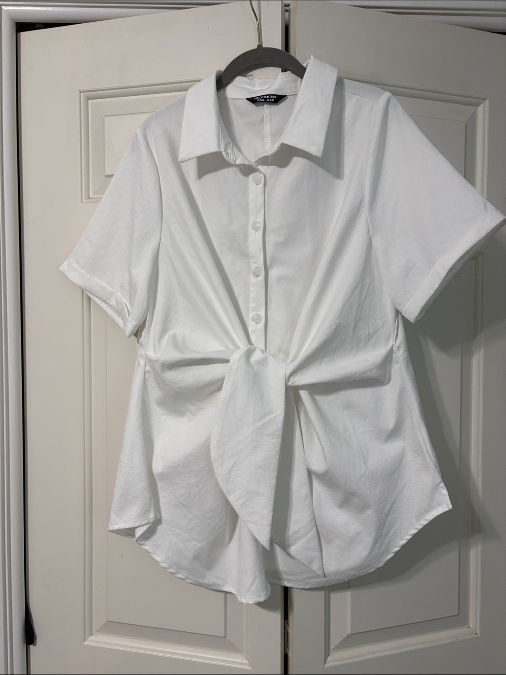 BloomChic White Tie-Front Button Down Shirt